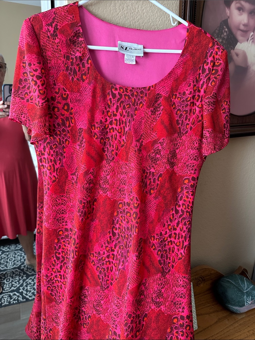 SL Fashions Pink and Red Animal Print High-Low Dress